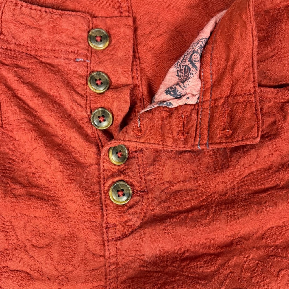 Anthropologie Pilcro High Rise Skinny Pants Rust Orange Floral Jacquard Size 32 - Picture 4 of 10
